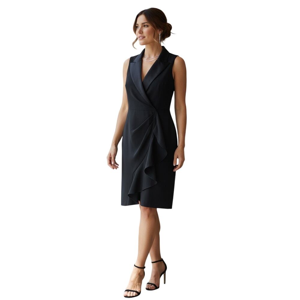 โจ Evan-Picone Silky Collar Faux Wrap Blazer Dress 14 EUC Officecore ๐ผ - Picture 2 of 8